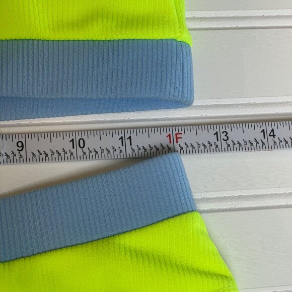 Womens Neon Green Ribbed Bikini Set – Small High Waist 2-Piece Swimsuit Cheeky - Picture 5 of 9